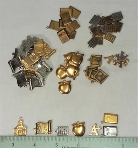65 BRASS SCHOOL THEME STAMPINGS, ASSORTED, FOR JEWELRY & CRAFTS, SMALLER SIZE- M - Picture 1 of 1