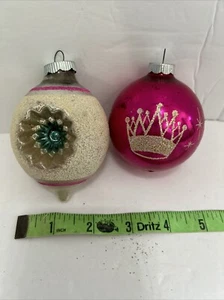 VINTAGE SHINY BRITE CHRISTMAS ORNAMENT CROWN & INDENT MICA Lot of 2 - Picture 1 of 13