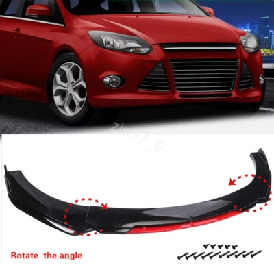 For Ford Focus Sedan/Hatchback Black&Red Front Bumper Lip Splitter Spoiler Body - Imagem 1 de 4
