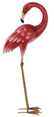 25 3/4" Metal Pink Flamingo Looking Back Statue Long Legged Outdoor Garden Decor - Image 1 of 4