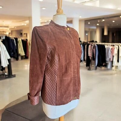 Chaqueta Rexy Moto Marrón Acolchada Cuero y Gamuza Chaqueta con Cremallera por Isaac Mizrahi Foto 1 de 4