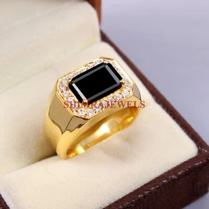 Natürlicher Schwarzer Onyx Edelstein Mit 18K Vergoldetem Ring Für Männer #360 - Bild 1 von 9