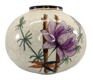Benlloch Espana Art Pottery Spain Crackle Glaze Purple Flower Vase Krug LESEN!!!  - Bild 1 von 14