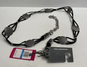 Vince Camuto Silver Chain Belt Black & Silver w Circles Adjustable Large XL New - Picture 1 of 7