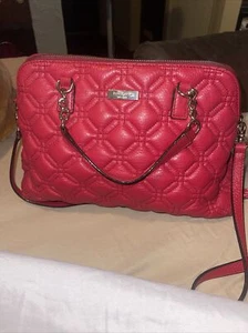 Kate Spade Small Quilted Rachel Satchel Crossbody Handbag Red/ Hi or Pink - Picture 1 of 6