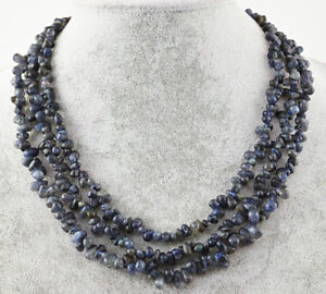 Genuine 3 Strand 365.00Cts Earth Mined Blue Iolite Tear Drop Beads Necklace (DG)