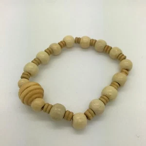 BEIGE Hand Painted Wood Beads Handmade Stretch Bracelet Mens Ladies MB12 - Picture 1 of 3