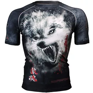 FX-310 WOLF SPIRIT Skin Tight Compression Base layer Rash guard T-shirt MMA GYM - Picture 1 of 6