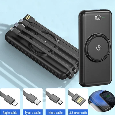 900000mAh Wireless Power Bank Backup Fast Portable Charger External Battery 4USB - Image 1 of 4