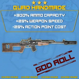 FALLOUT 76 PC QUAD +25% WEAPON SPEED -35% Action Point Cost HANDMADE RIFLE - Picture 1 of 1