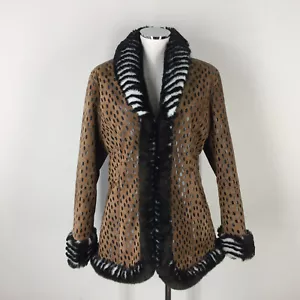 Vintage Wildleder Ledermantel Kunstfell Gimo Qimo Lammfell Gr. M L bedruckt ** - Bild 1 von 7