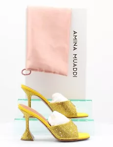 Amina Muaddi Ladies Lupita Crystal Slipper Jewelled Sandals Yellow 38.5 - Picture 1 of 9