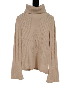 Barlajada Milano Women Turtleneck Sweater Size Large Tan 100% Cashmere Pullover - Picture 1 of 7