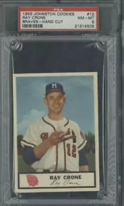 1955 Johnston Cookies Braves #12 Ray Crone PSA 8 - Foto 1 di 2