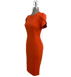 New Calvin Klein Elegant Orange Crepe Tulip Short Sleeve Sheath Dress size 6 - Picture 1 of 9