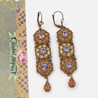 Michal Negrin серьги бежевый фиолетовый заявление коктейль кристаллы деко вечеринки фантазии - Изображение 1 из 4