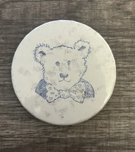 Vintage Teddy Bear With Bow Tie Pinback Button White And Blue - Picture 1 of 2