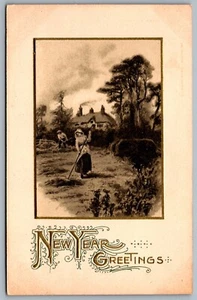 Postcard c1910s New Year Greetings Artistic Scene Embossed Winsch Back - Picture 1 of 2