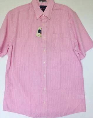 Saddlebred LT Button Front Short Sleeve Shirt Big & Tall Pink Striped NWT New - Image 1 of 4