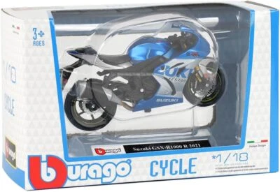 Motocicleta modelo Bburago 1:18 Suzuki GSX-R1000 R 2021 plata/azul Foto 1 de 2