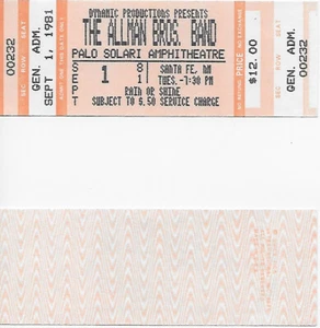 The Allman Brothers Band 1981 Unused Concert Ticket - Picture 1 of 1