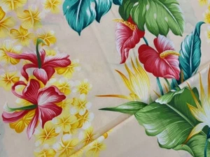 OOP TROPICAL Hawaiian FLORAL Hibiscus Cotton Fabric David Textile LAST 34 inches - Picture 1 of 2