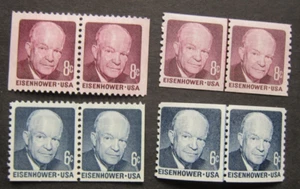 US, #1393a, 1395, 1401, 1402  Eisenhower booklet and coil set in 4 pairs,  MNH - Picture 1 of 1