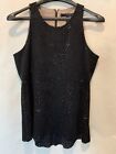 BCBG Caralyn Faux Black Suede Zip Laser Cut Peplum Fitted Top Small Sleeveless