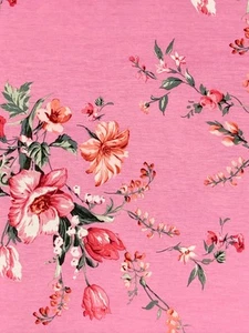 Knit Floral Jersey Knit Print Rayon Pink Summer Bouquet By The Yard - Picture 1 of 3