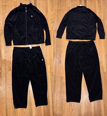 Vintage Men Fila Tennis Black Velour Sweatsuit Tracksuit Velvelt NWT Size 4XL - Image 1 of 4