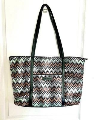 VERA BRADLEY Turquesa y Marrón Sierra Stream Cartera Bolso de Mano Cremallera Hipster Usado en Excelente Condición Foto 1 de 4