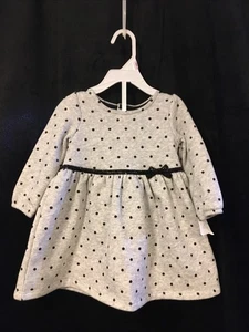 Carters Baby Mädchen 9 Monate grau und schwarz gepunktetes Kleid mit Blüten. Neu mit Etikett G11 - Bild 1 von 5