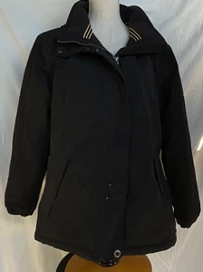 Land’s End Women L 14-16 Black Winter Warm Jacket Hood Collar Pockets Lined - Picture 1 of 12