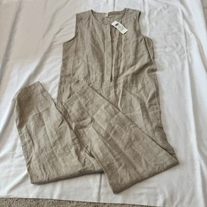 Nuova tuta Eileen Fisher Medium Unnat 100% lino minimalista Lagenlook beige - Foto 1 di 9