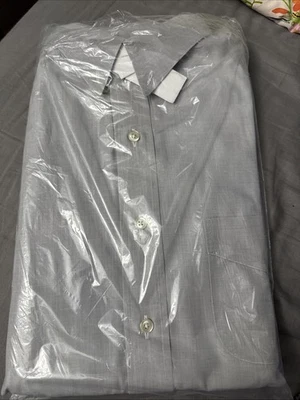 Camisa de Vestir Paul Frederick Gris Algodón Cuello Botón Manga Larga Talla 17 36 Foto 1 de 3