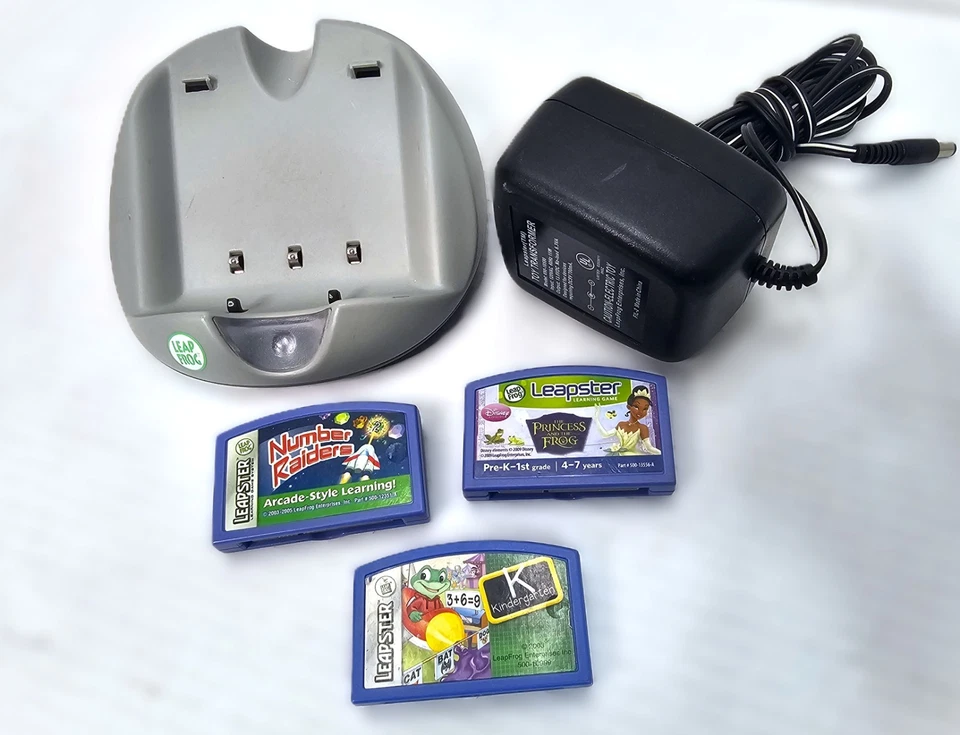 Leap Frog Leapster Charger Base #20247 Power Supply 3 Game Cartridges - Image 1 of 4