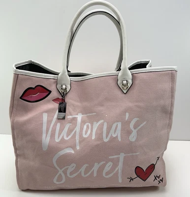 VICTORIA’S SECRET Tote Large Canvas Shoulder Gym Travel Overnight Bag Pink NWT - Image 1 of 4