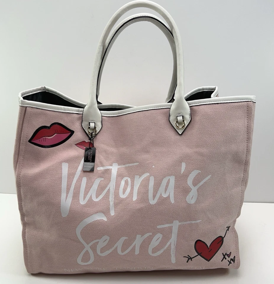 VICTORIA’S SECRET Tote Large Canvas Shoulder Gym Travel Overnight Bag Pink NWT - Image 1 of 4