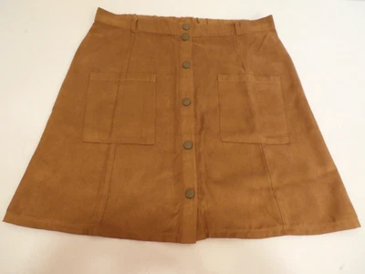 Chelsea & Violet Brown Faux Suede Mini Skirt Snap Front Pockets Medium - Image 1 of 4