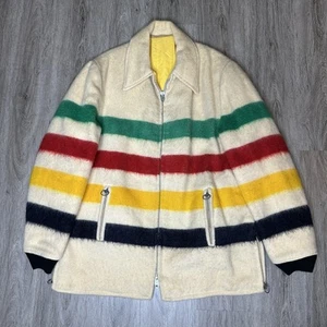 VTG 60s Hudson’s Bay 4 Point Striped Wool Reversible Coat Jacket Size XL Canada - Picture 1 of 12