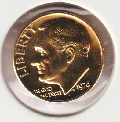 24k Gold Plate Rare Old US 1976 Liberty Roosevelt Dime Collector Collection Coin - Image 1 of 2
