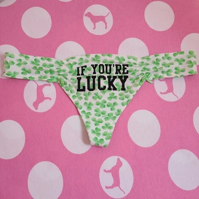 VTG VS PINK Glitter Graphic Cotton Low Rise Thong Panty Size M - Image 1 of 4