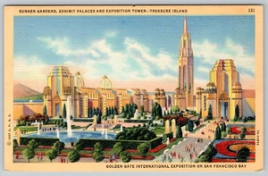1939 SUNKEN GARDEN TREASURE ISLAND GOLDEN GATE EXPOSITION SAN FRANCISCO POSTCARD - Picture 1 of 2