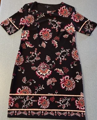 R&K Black Floral Dress Size 10 Shift Soft Textured Stretch - Image 1 of 4