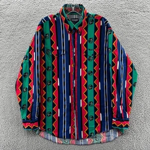 Vintage Wrangler Shirt Men 17.5 35 Aztec X Long Tails Western Brushpopper USA - Picture 1 of 11