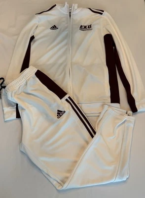 EKU COLONELS EASTERN KENTUCKY ADIDAS WHITE BASKETBALL JACKET & PANTS MEN’S LARGE - Image 1 of 4