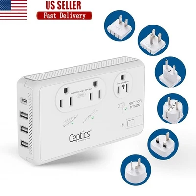 Convertidor de voltaje de viaje 2000 W 220 V a 110 V cargador USB 6 dispositivos simultáneamente Foto 1 de 4