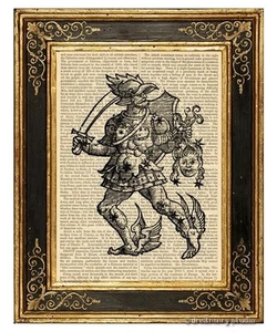 Impresión artística de la cabeza de Perseo y Medusa en página de libro vintage mito griego regalos decoración del hogar - Imagen 1 de 3