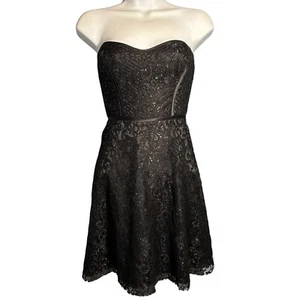 PARKER Eva Mini Corset Dress Size XS Black Metallic Lace Strapless Fit & Flare - Picture 1 of 14