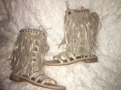 STUART WEITZMAN FRINGE BENEFIT GLADIATOR SUEDE BOOTS BOHO SZ 5.5 NEW - Image 1 of 4